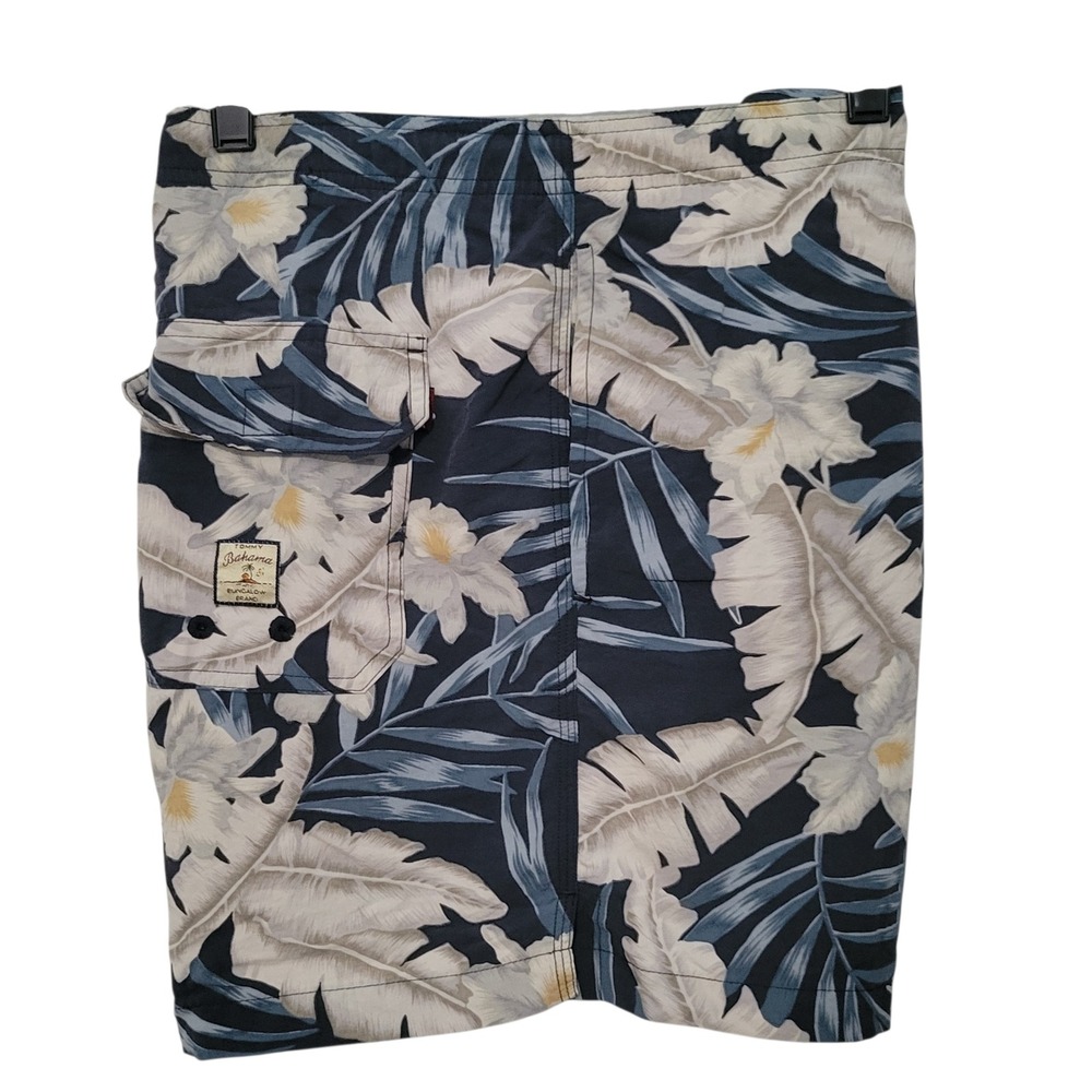 Vintage Tommy Bahama Swim Trunks Mens Medium Blue Floral Mesh Lined Drawstring